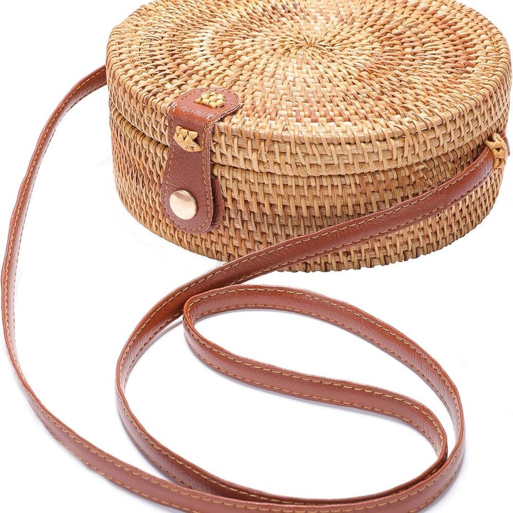 Rattan Summer Straw Beach Bag - Woven Wicker Basket Vacation Purse - Gifts for W